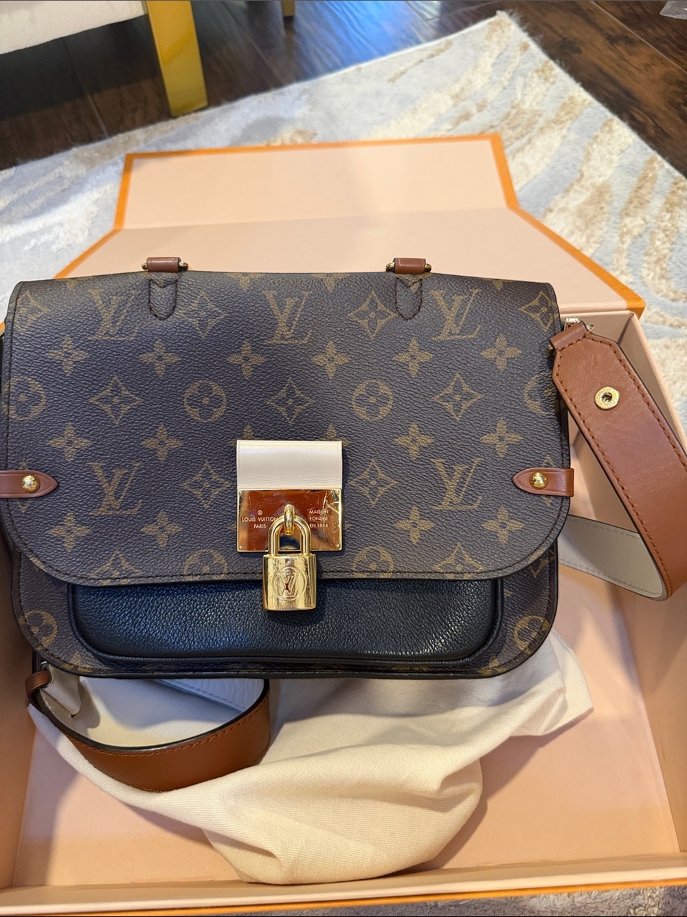 Louis Vuitton vaugirard Brown Monogram Padlock Crossbody Bag with Tan Strap